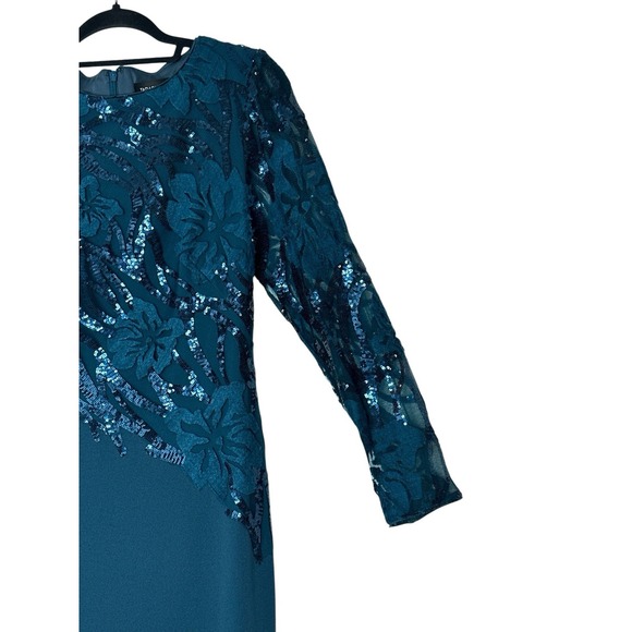 Tadashi Shoji Maxi Dress Women's Size 8 Floral Sequin Long Sleeve Stretch Cóctel - Picture 11 of 13